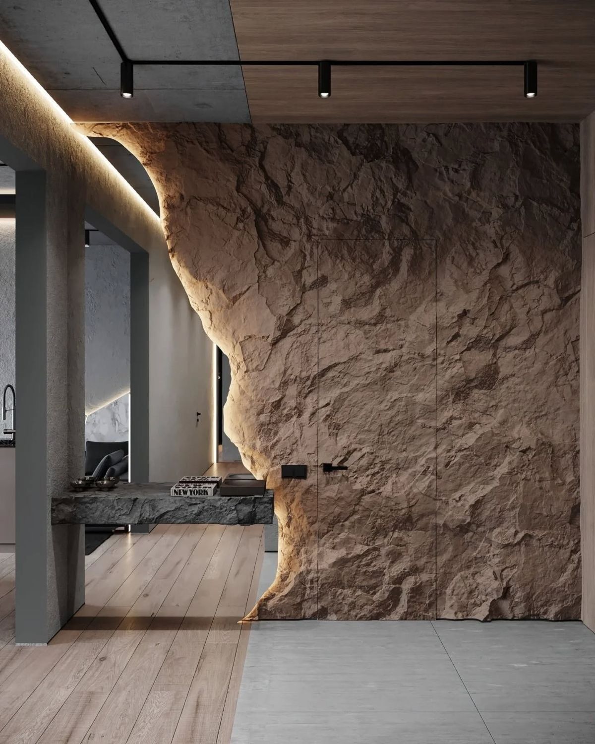 Tấm ốp đá PU lồi lõm kích thước lớn - Concave-convex rock wall